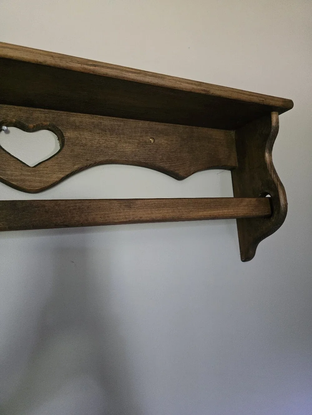 Rustic Brown Wooden Wall Shelf with Heart Accent